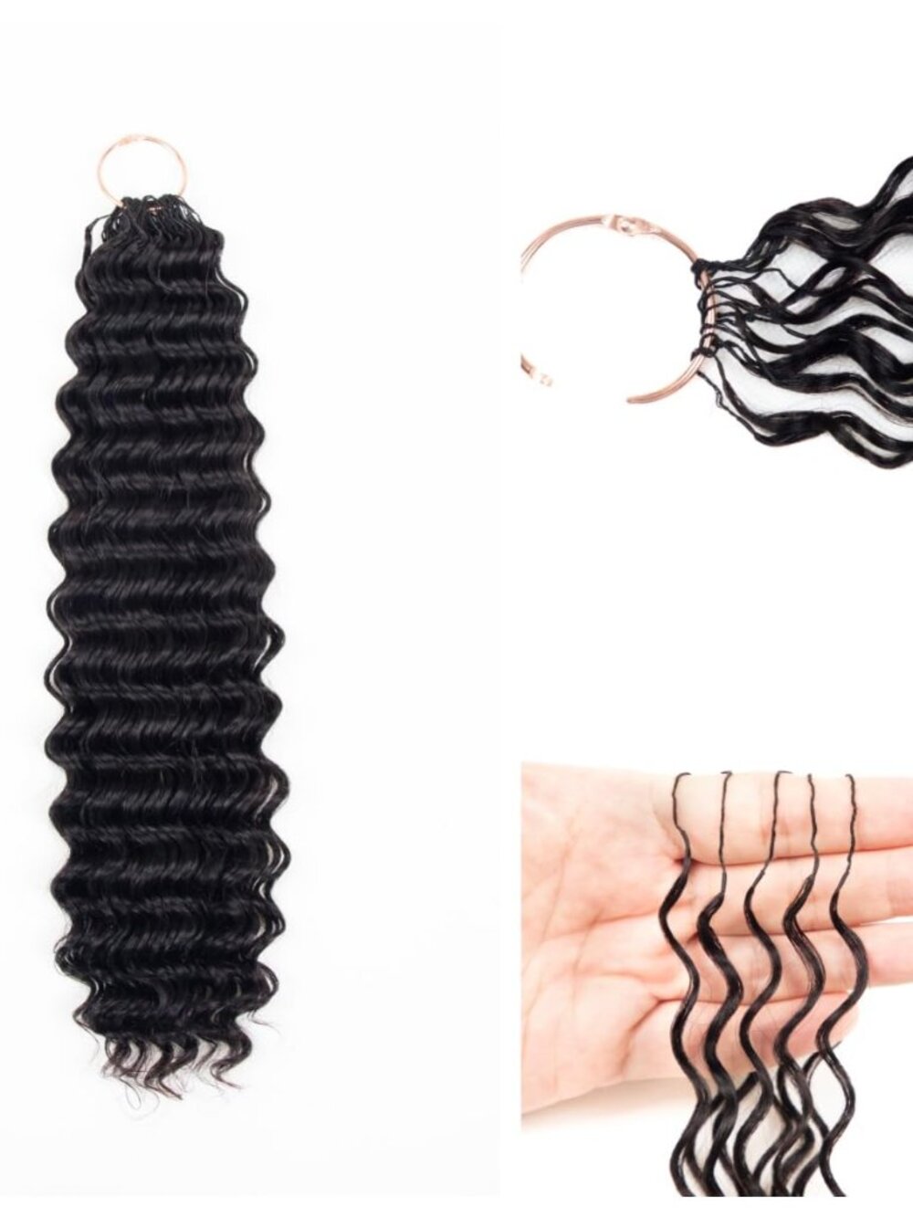 20" Deep Wave Human Hair 50 Strands 60g Black Miracle Knot Crochet Extentions